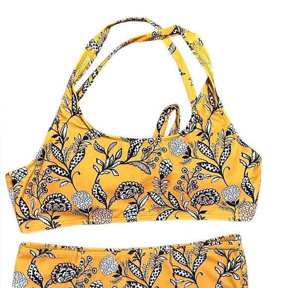 Kulani Kinis Floral Yellow Reversible Printed Bikini M/L - Picture 2 of 7